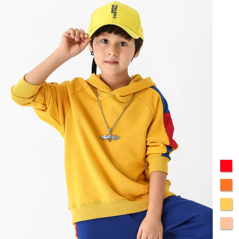 

Children's wear|2018 autumn new baby color matching long-sleeved children's round neck big boy hooded sweater tide