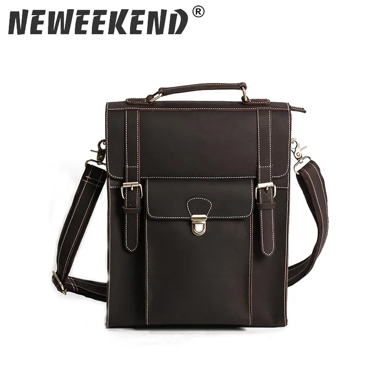

NEWEEKEND Genuine Leather Top Cow Genuine Leather Waterproof Crazy Horse 13 Inch Shoulders Backpack Laptop Bag Dark Brown