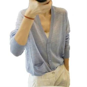 

ATTYYWS High-end cashmere sweater hot female V-neck thin knit cardigan jacket female lazy loose wild short long-sleeved sweater