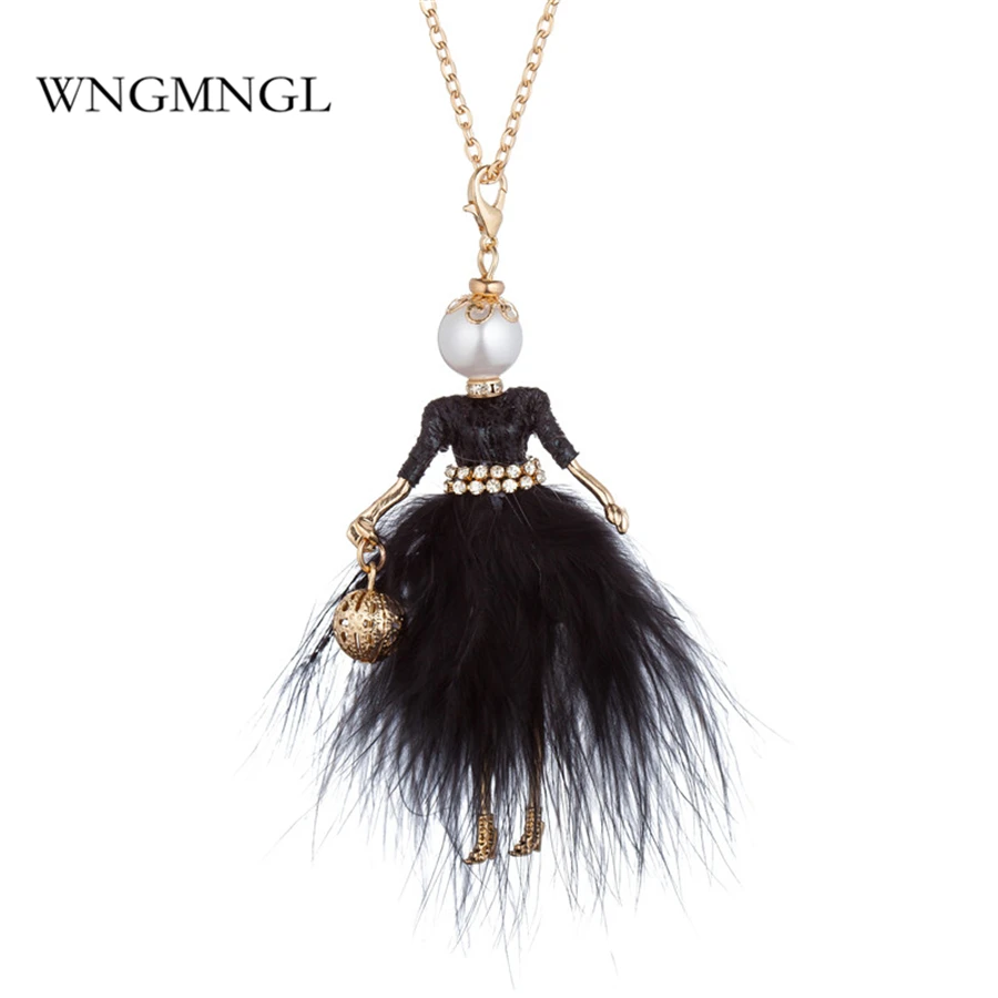 

WNGMNGL 2018 New Women Long Necklace Christmas Party Crystal Doll Pendant Necklace For Women Charm Statement Fashion Jewelry