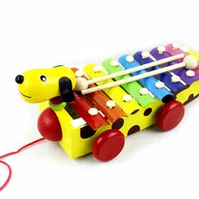 Раннее детство маленькая коричневая собака пианино с диапазоном одна Октава стук деревянные музыкальные игрушки можно тащить руки стучит масштаб 8 От 1 до 3 лет