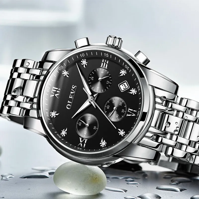 OLEVS Лидирующий бренд мужские часы кварцевые спортивные часы Роскошные секундомер Дата стальные часы водонепроницаемые высококачественные часы - Цвет: 2858-3