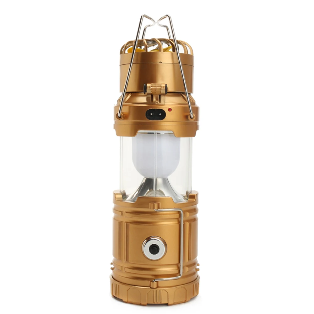 Многофункциональный 6 светодиодный s вентилятор на солнечных батареях, походный светильник, складной светодиодный фонарь, уличный перезаряжаемый портативный светильник для палатки, подвесной светильник ing - Испускаемый цвет: Golden Case