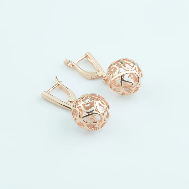 

2 Style Women Girls Carve Hollow Long Party Jewelry 585 Rose Gold Color Drop Round Earrings