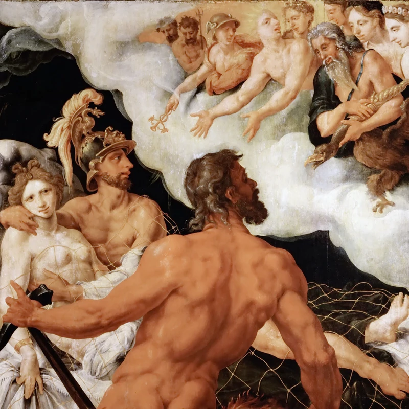 

Classical figurative painting canvas poster picture decor art portrait print Maerten van Heemskerck Venus and Mars Ensnared