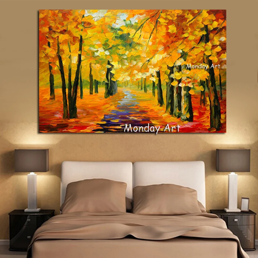 handmade-Golden-Tree-Forest-painting-Knife-Oil-Painting-On-Canvas-Gold-Montreal-Picture-Wall-Art-me (1)
