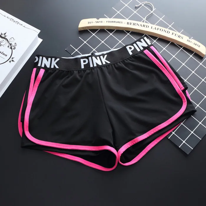 Pantalones cortos deportivos con letras rosas para mujer, Shorts de Yoga  con realce de caderas, cintura media, elásticos, de secado rápido, para