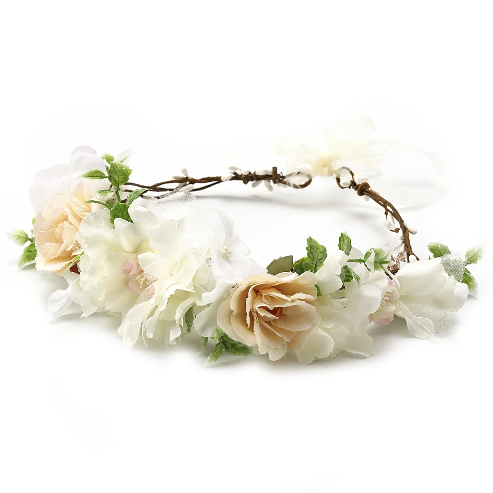 Hiyong 女性ホワイトローズフラワー王冠の髪の結婚式花カチューシャガーランドリボン弓ガール花花輪弾性ヘアアクセサリー Hair Jewelry Aliexpress