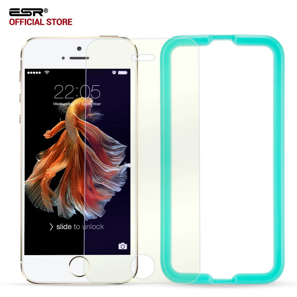

Screen Protector for iphone 5S ESR 0.33mm Triple Strength Blue-ray Tempered Glass Screen Protector with Applicator for iphone SE