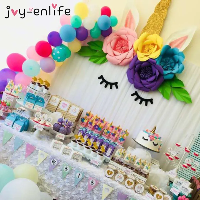 JOY-ENLIFE Единорог вечерние украшения DIY Бумага цветы 1st баннеры для вечеринки на день рождения торт Toppers Фольга шарики, День подарков будущей матери поставки