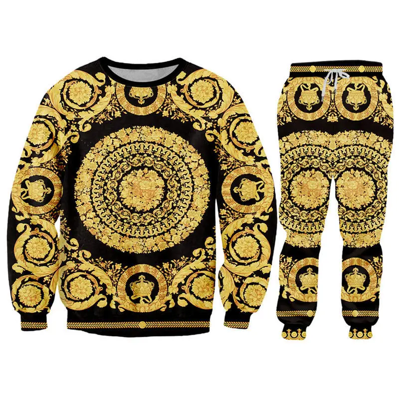

Luxury Floral Men's Sets Casual Sweatshirts+Sweatpants 2 Piece Sets Unisex Street Hip Hop Pullover Tracksuit +Jogger pants Suits