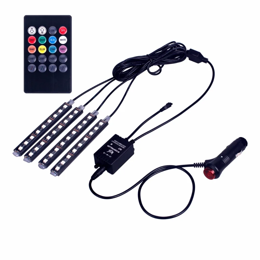 4 шт. 9LED звук голоса Управление Интерьер автомобиля светодиодная лента RGB