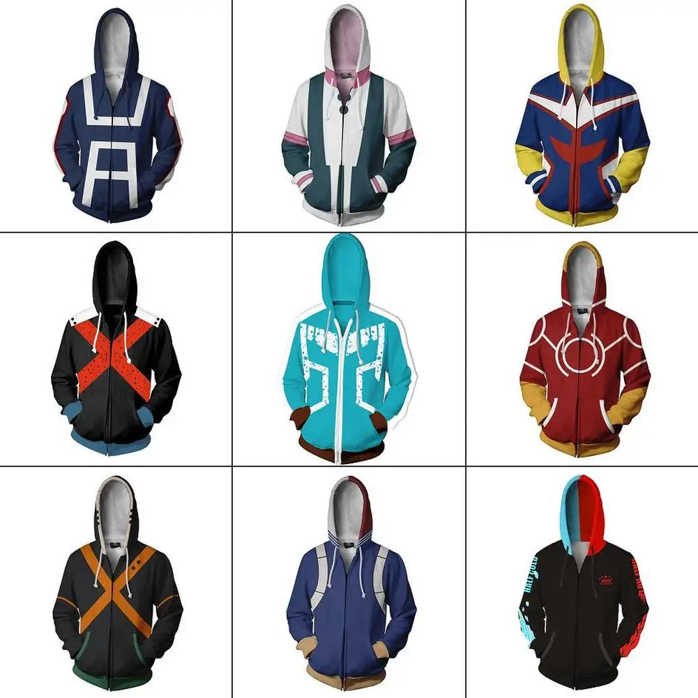My Hero Academia Boku no Hero Academia 3D printing Hoodie zipper Sweatshirt Jackets Coat Cosplay Costumes Anime School Uniforms
