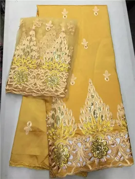 

Beaded Sequined George Lace Fabric With Blouse Royal Blue African Silk Guipure Lace Embroidered Nigerian George Blouses Fabrics