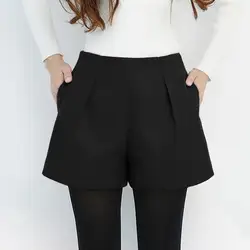 Осенне-зимние шерстяные шорты женские повседневные Большие размеры 3XL с высокой талией короткие Feminino винтажные свободные широкие