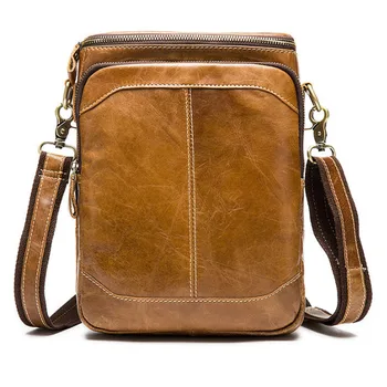 

YIANG New Genuine Leather Men Fashion Single Shoulder Bag Casual Business Cross Body Messenger Bags