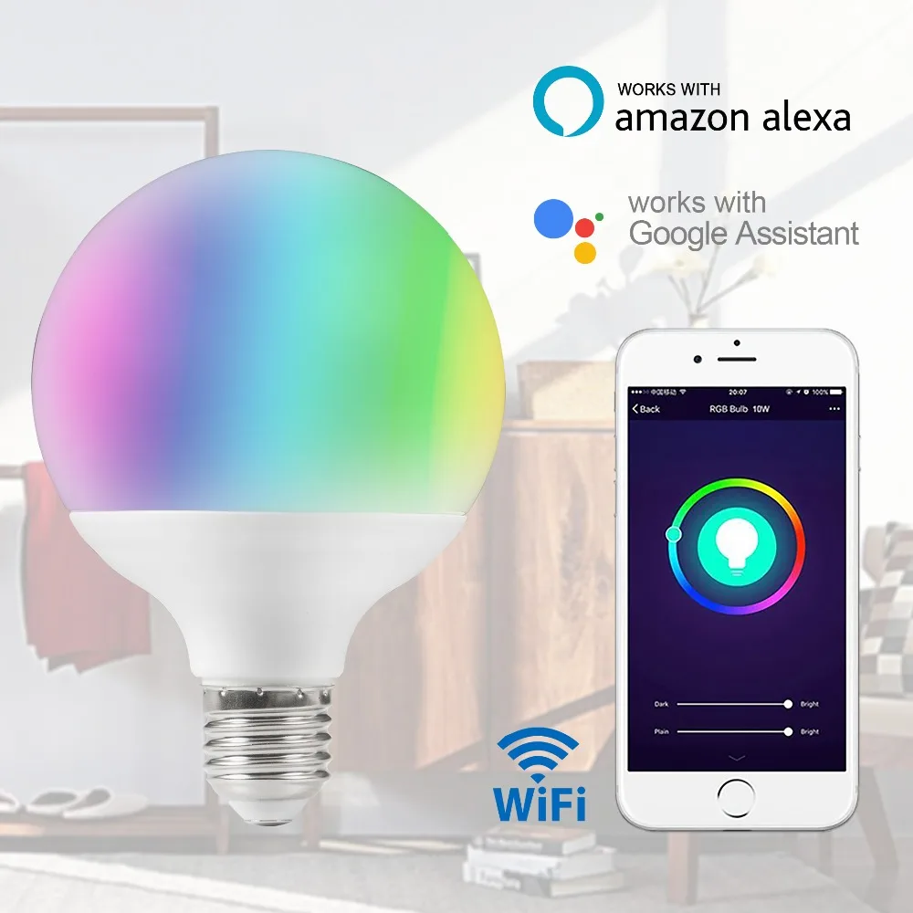 2pcs E27 G95 Globe Bulb Dimmable Wifi Smart Led Light Warm White RGBCW Voice Control by Alexa Echo Google Colorful Lamp for Home 2pcs E27 G95 Globe Bulb Dimmable Wifi Smart Led Light Warm White RGBCW Voice Control by Alexa Echo Google Colorful Lamp for Home