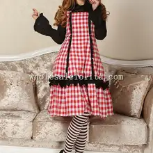 Недорогое Платье в красную клетку; милое платье в стиле Лолиты; цельнокроеное платье