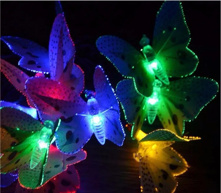 Солнечная бабочка Оптическое волокно LED лампы Строка животного напольный светильник Рождество солнечной энергии Water Proof декоративные лампы х 100 шт