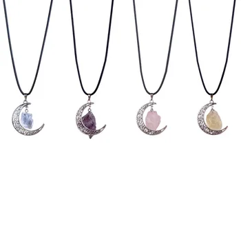 2017 in the latest fashion natural amorphous moon reiki healing crystal pendant necklace with  men and women