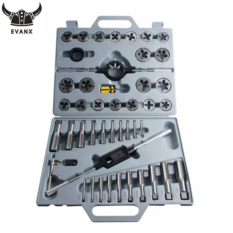 

EVANX 45pcs/set Tap And Die Set Inch Screw Taps Holder Thread Plug Wrench Threading Hand Tools