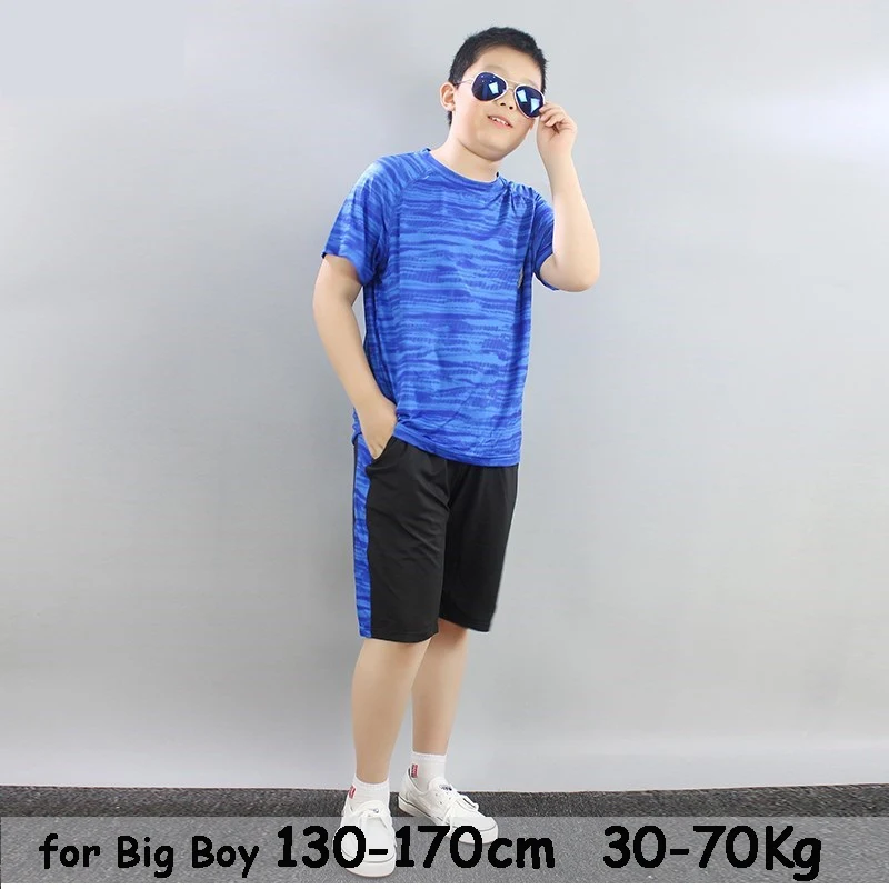 Big Boys Summer Sets 8 10 12 14 years 30-70kg Students Sportwear Kids Tracksuit 2pcs Tees Shorts Plus Size Teenager Clothing |