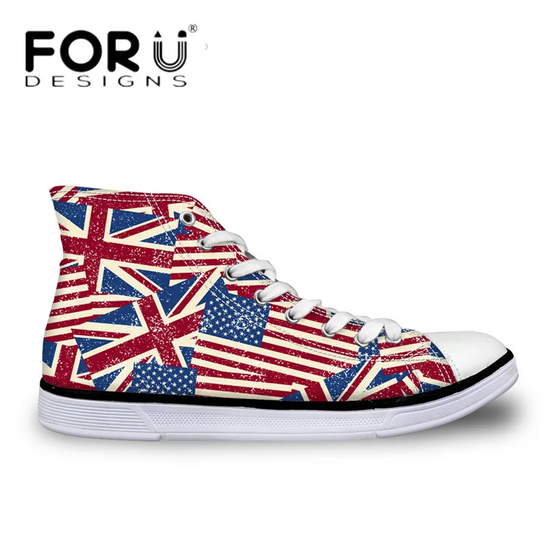 

FORUDESIGNS Flats Shoes Fashion Kids 3D USA Flags Breathable Mesh Canvas Sneakers Casual Girls Autumn High Top Shoes Zapatos