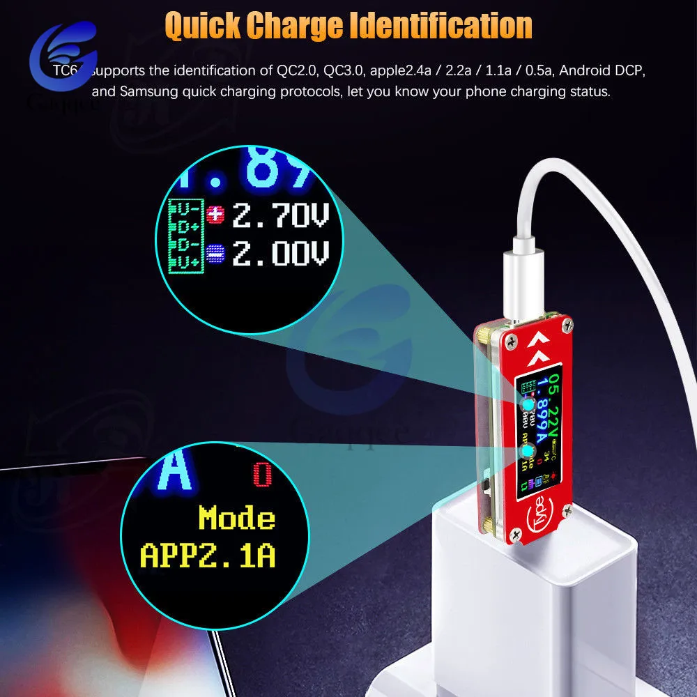 TC64 QC2.0 QC3.0 тип-c цветной ЖК-дисплей USB Вольтметр Амперметр Напряжение измеритель тока мультиметр зарядное устройство банк питания USB Тестер