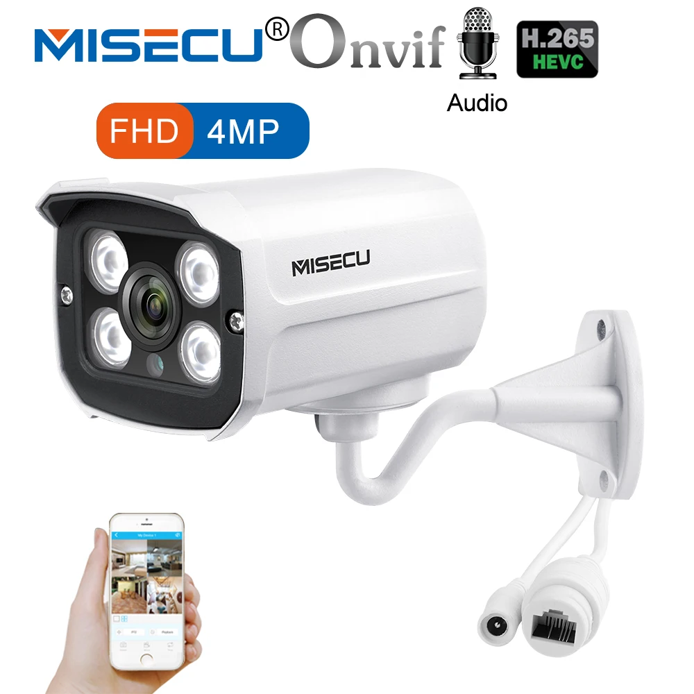 

MISECU H.265 POE IP Camera 4MP Audio Record 4PCS Array LED Camera Outdoor Waterproof Email Alert Motion Onvif P2P Night Vision