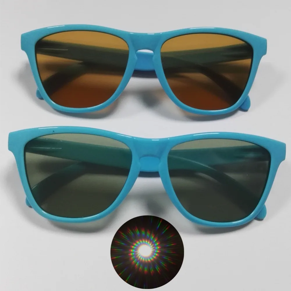 2 шт конечные спирали дифракционные очки-3D Призма эффект EDM радужные рейвы очки с изумрудом и янтарным спиральным объективом