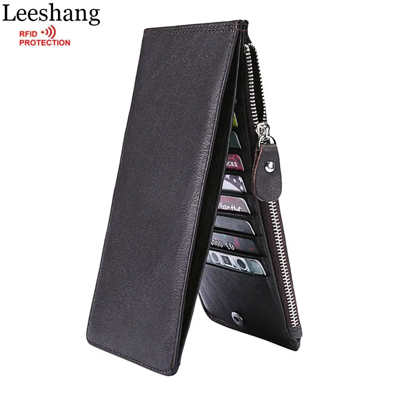 Leeshang Fashion Men's Wallets Black Rfid Wallet 100 Genuine Leather