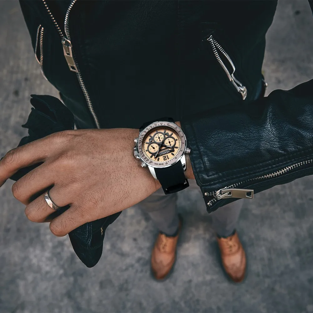 HEMSUT новые Брендовые мужские часы с хронографом белые Наручные часы с резиновым ремешком Мужские Модные