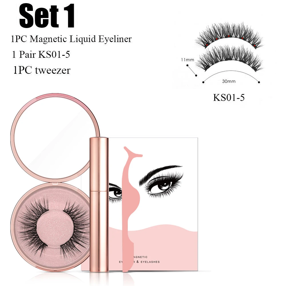 New Magnetic Eyelashes with A Set of Natural Eyelashes False Eyelashes Magentic Liquid Eyeliner+ A Tweezers Full Set TSLM2 - Цвет: 01