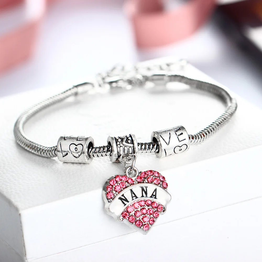 Серебро, мама, дочь, сестра бабушка Нана тетя семья ювелирные изделия кристалл сердце любовь кулон Стразы браслет семья девушки 9