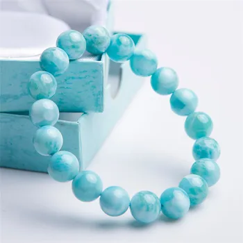 

Drop Shipping Genuine Natural Blue Larimar Gems Stretch Crystal Round Bead Bracelets For Women Men Drop Shipping 10mm
