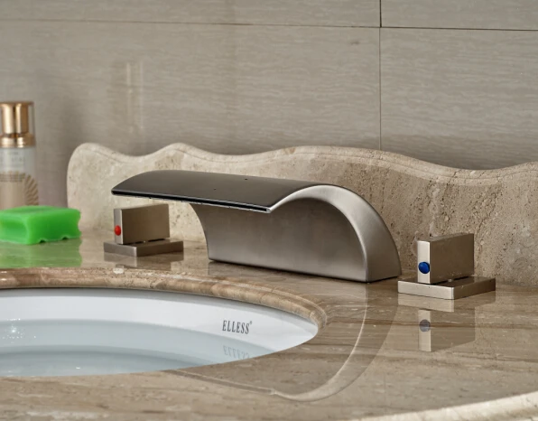 Modern Bathroom Deck Mounted Basin Faucet Nickel Brushed Sink Mixer Tap Dual Handles Basin Mixer Modern Bathroom Deck Mounted Basin Faucet Nickel Brushed Sink Mixer Tap Dual Handles Basin Mixer