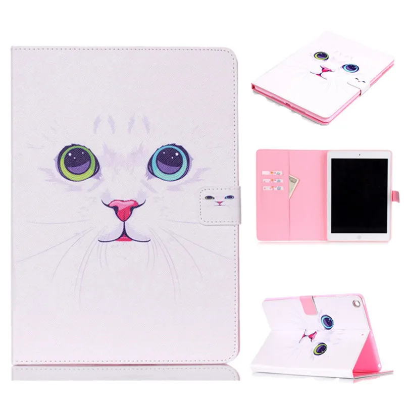 White Cat Case for Ipad Air 1 PU Leather Cute Eyes Magnet Smart Flip Stand Wallet Tablet Cover With Card Slots & OPP Bag 1 PCS   (30)