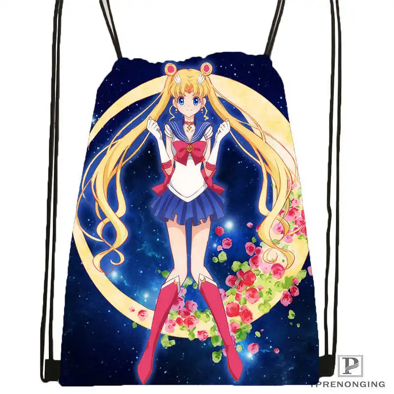 Drawstring Backpack Пользовательские Сейлор Мун походная сумка на шнурке милый рюкзак дети ранец(черная спина) 31x40 см#180531-02-44 - Цвет: Drawstring Backpack