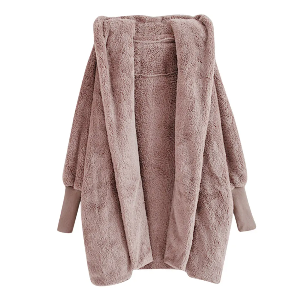 Модное женское пальто с капюшоном, зимнее теплое плюшевое хлопковое пальто с карманами, верхняя одежда на весну, осень, зиму, Прямая поставка, Oct.29 - Цвет: Pink