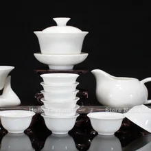 [HT!] белый костяной фарфор китайский чайный набор, маленький чайный набор кунг-фу, 1 гайвань с блюдцем+ 1 ярмарка чашка+ 1 фильтр с держателем+ 10 чашек
