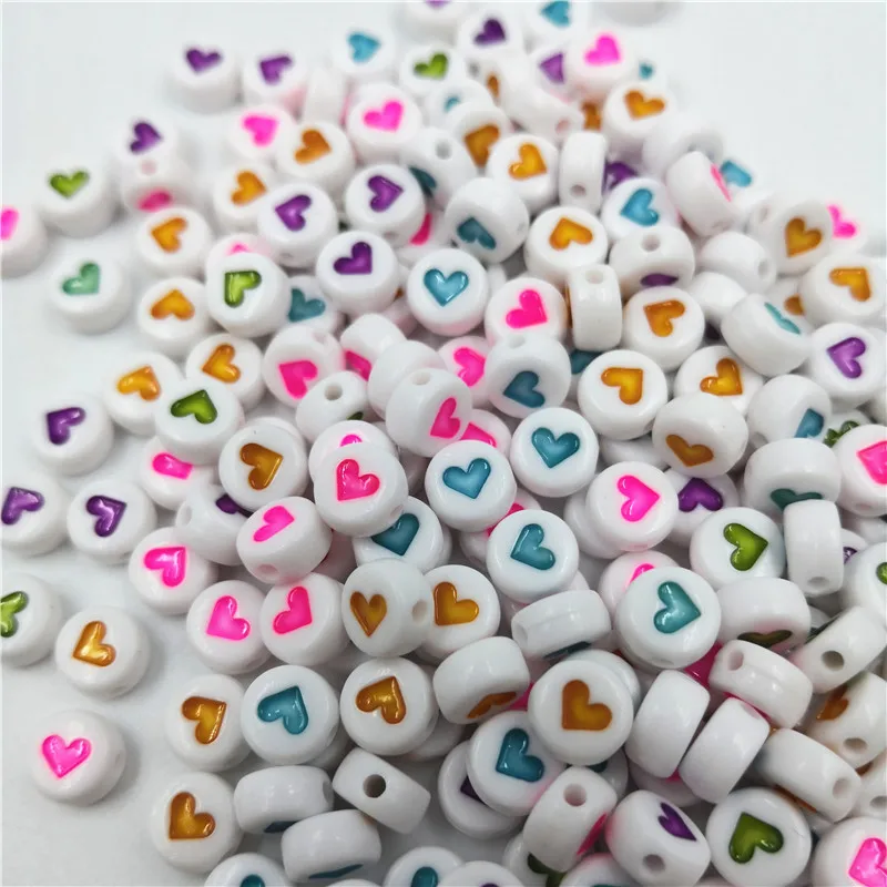 

7mm Fashion Jewelry Love Heart Acrylic Flat Round Beads for DIY Craft &Jewelry Making Loose Beads Random Mixed 100pcs/lot