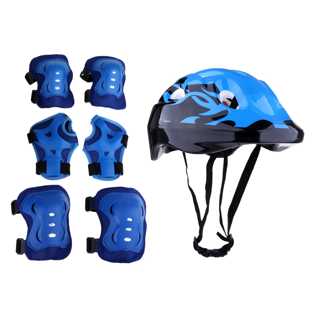 

New 7pcs Kids Bicycle Roller Skating Helmet (58-62cm) Knee & Elbow Pads Wrist Guards Set