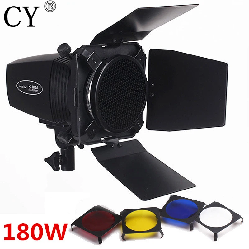 

CY Photography Studio Flash Lighting Kits 180ws 220v Mini Flash Light+Light Barn Door & Honeycomb Grid & Gel Godox K-180A