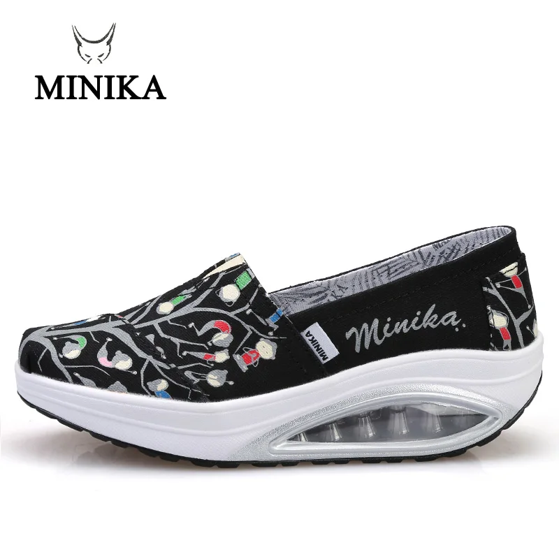 2018 Minika حذاء اللياقة البدنية رياضة المرأة سوينغ أسافين منصة Zapatos Mujer قماش المدربين فقدان الوزن Feminino التنغيم الأحذية