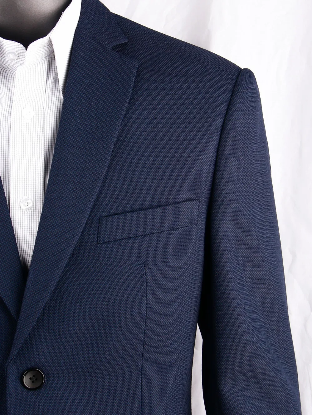 

Navy Blue Nailhead Business Men Suits Custom Made Slim Fit Wool Blend Bird-eye Wedding Suits For Men, Tailor Made Groom Suit