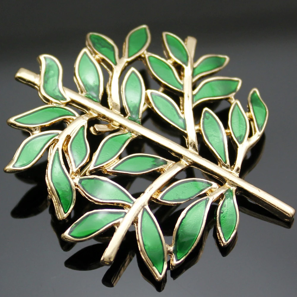 Victorian Art Nouveau Crown Leaf Branch Tree Of Life Gold Green Lapel Brooch Pin Collection Women Jewelry Dropshipping