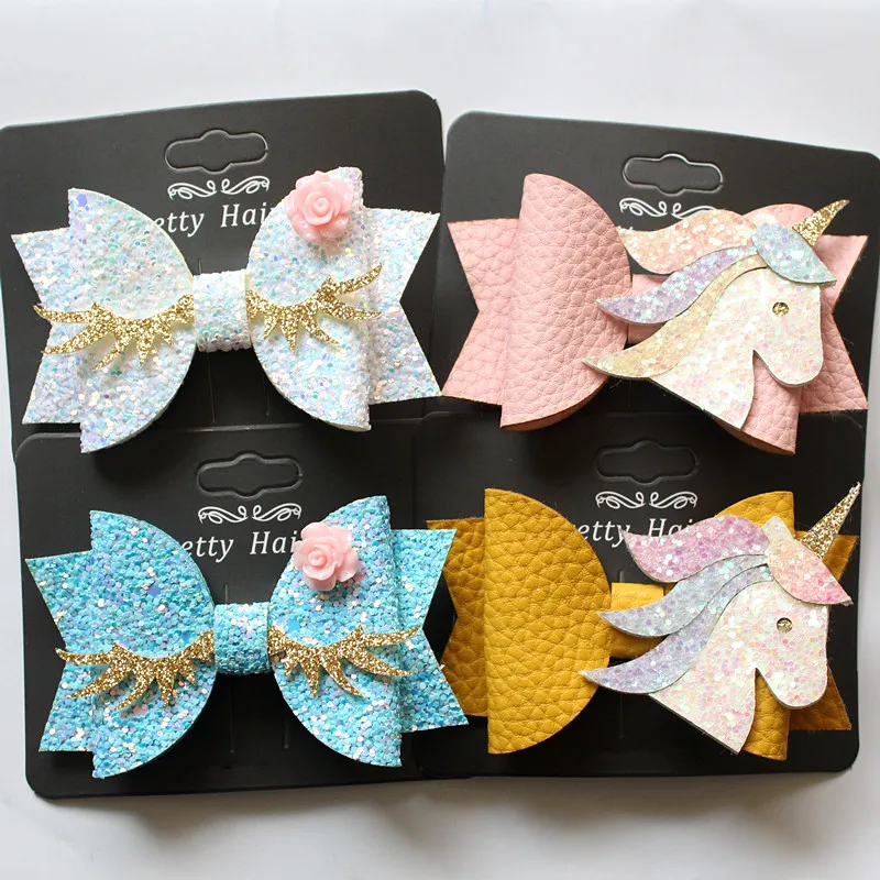

2pcs/lot Cute Unicorn Kids Hair Clip Lovely Double Layers Girl Hairpin Summer Style Hair Grip Pink Bows Hair Acrylic Flower