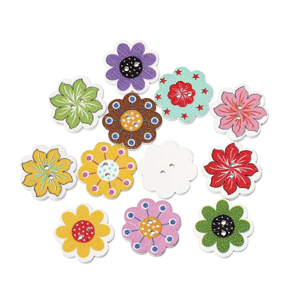 

Wood Sewing Scrapbooking Button Flower At Random Two Holes At Random Pattern 20mm x 19mm,50 PCs new