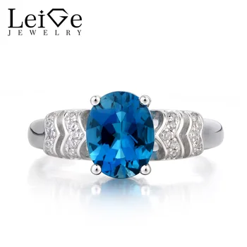 

Leige Jewelry London Blue Topaz Ring Anniversary Ring November Birthstone Oval Cut Blue Gemstone Solid 925 Sterling Silver Ring