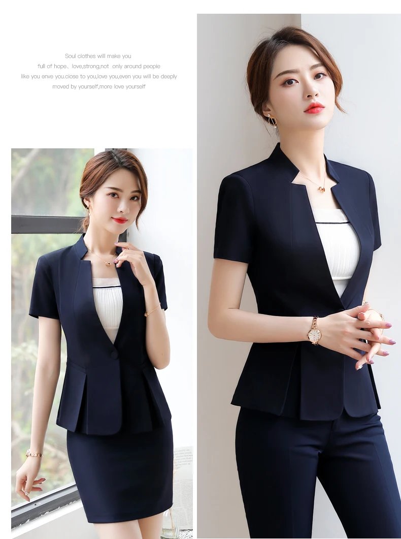 New fashion blazer women professional formal short sleeve slim jacket office ladies business work wear coat